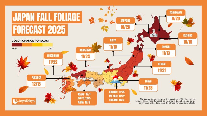 Forecast of fall foliage in Japan 2025