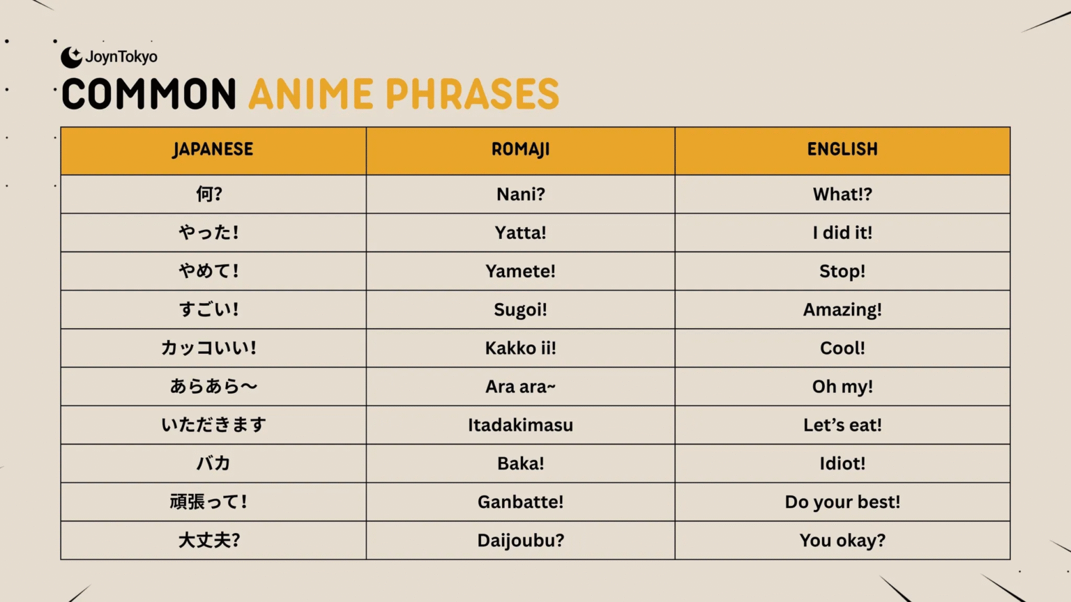 Common Anime Phrases Infographic