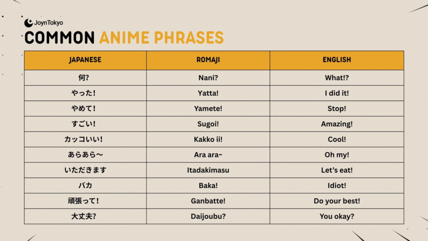 Common Anime Phrases Infographic
