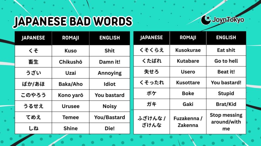 Common Japanese Bad Words