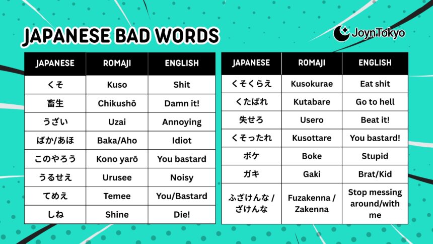 Japanese bad words usually use