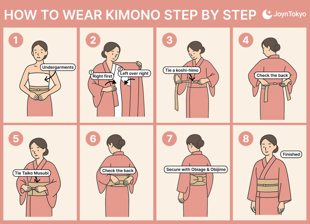 step by step on how to wear a kimono